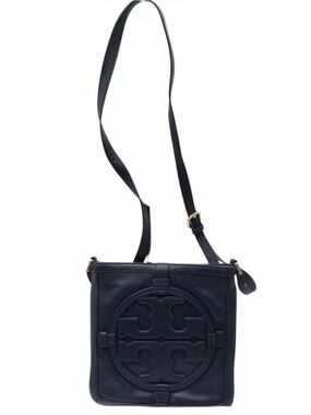 TORY BURCH Holly Navy Blue Leather Crossbody Bag with Adjustable Strap